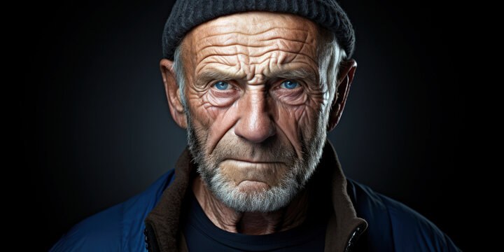 elderly man's expressive eyes, telling a story of wisdom and experience, room for copyspace