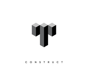 Modern construct logo design template for business identity. Structure vector design symbol. Monogram letter T.