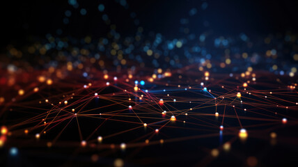 Dark Background with Connected Dots and Lines, Data Network Illustration