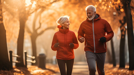 Two Mature People Running in the Park