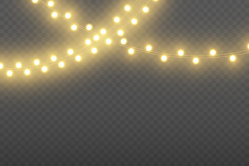 Festive Christmas light gold garlands PNG