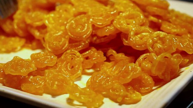 Indian sweet jalebi in a dish