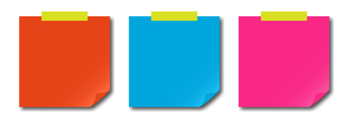 Post it notes set in multicolor isolated on transparent background. Shaded sticky note with shadow.