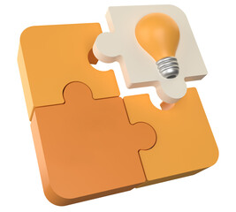 3d Four puzzle pieces Successful startup business  icon concept