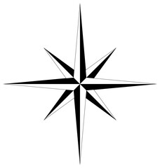 Wind rose or Compass rose vector with eight directions.
Marine, nautical or trekking navigation symbol or for including in a map.
Isolated background.
