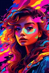 Woman in Neon Color Carton Style Illustration