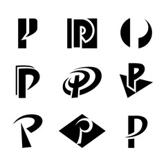 Black Abstract Letter P Icons on a White Background