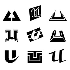 Black Abstract Letter U Icons on a White Background