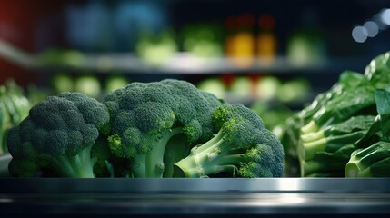 Freshly harvested broccoli in a supermarket