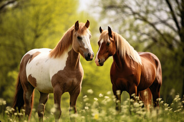 Naklejka na ściany i meble A pair of horses in the pasture