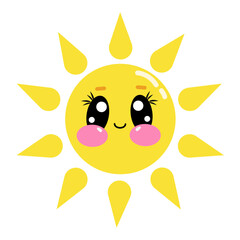 Cartoon cute sun with kawaii eyes and cheeks