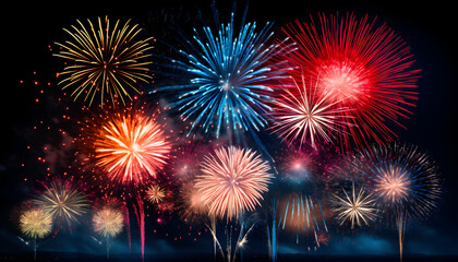 Naklejka premium Silvester celebration with colorful fireworks on New Year's Eve - Generativ AI