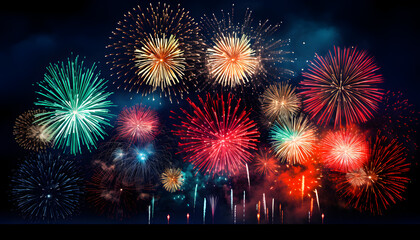 Fototapeta premium Silvester celebration with colorful fireworks on New Year's Eve - Generativ AI