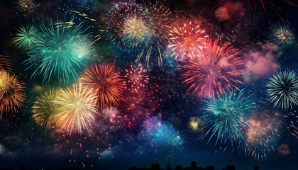 Silvester celebration with colorful fireworks on New Year's Eve - Generativ AI