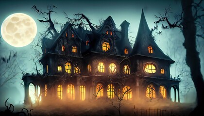 New Halloween night scene with old haunted house