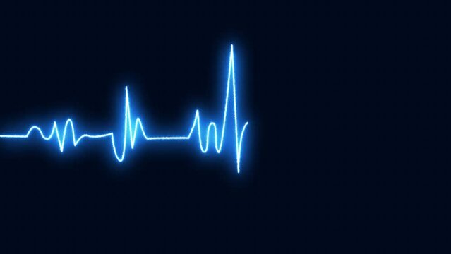 Bright neon blue heart cardiogram line. Electrocardiogram show heart beat line. cardiogram, Heart pulse. Heartbeat pulse rate graph