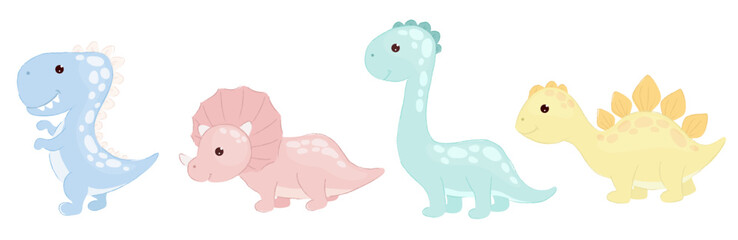 Set of funny little dinosaurs.Vector graphics.