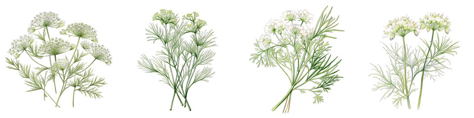 Caraway Botanical View On A Clean White Background Soft Watercolour Transparent Background