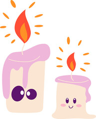 Two cute handdrawn smiling little candles for Halloween party