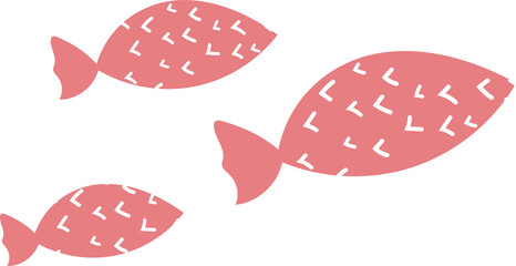 Set of three doodle fish with texture