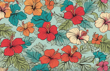 a blue background with pink and yellow flowers, a silk screen maximalism, wallpaper, repeating pattern, made of flower