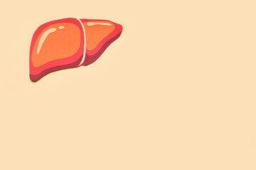 Red paper liver on orange background