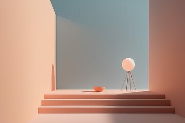 3 d render of empty white round shape, podium with abstract shapes. minimal scene for cosmetic 