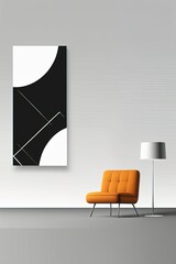 white poster on a wall in modern interior with a black sofawhite poster on a wall in modern interior