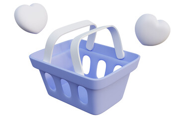 blue shopping basket 3d icon isolated Transparent Background