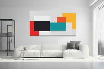 mock up poster in living room with white sofa, sofa and modern living interior background mock up pos 