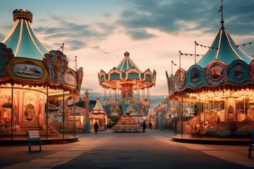 Foto auf Acrylglas Amusement park with carousels and attractions for children. Generative ai © alexanderuhrin