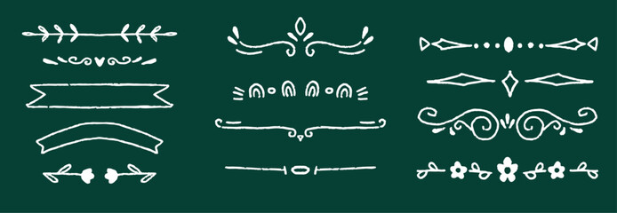 Set of vintage sketched chalk decorative divider elements. Border florish frames collection. Back to school chalk Vector. Doodles Clipart