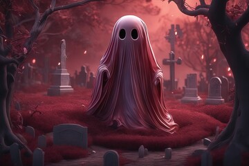 ghost with halloween ghost in the cemetery 3 d illustrationghost with halloween ghost in the cemeter