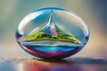 Fotobehang a drop of water falls on a glass sphere with a blurred backgrounda drop of water falls on a glass sp © Shubham