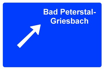 Illustration eines Autobahn-Ausfahrtschildes mit der Beschriftung "Bad Peterstal-Griesbach"