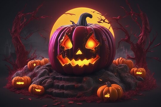 pumpkin with a halloween jack - o - lantern. 3 d renderingpumpkin with a halloween jack - o - lanter