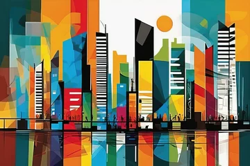 Poster modern city skyline vector illustrationmodern city skyline vector illustrationabstract color geometr © Shubham