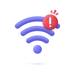 3D Wireless or Wifi illustration. Bad connection concept. Lost network Wifi. Error Internet. Broadcasting area with Wifi