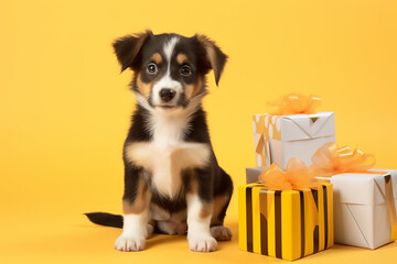 puppy and gift, dog and gift, ai, ai generated, generated, ai generative, generative