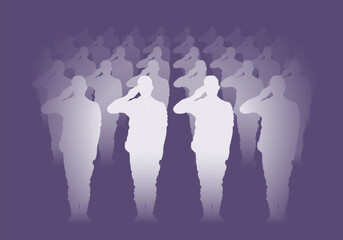 Armed forces. Brave soldiers salutes. Military units white silhouettes