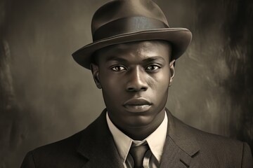 Vintage monochromatic retro portrait of a African American man