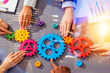 Team working metaphor at the basis of success. double exposure effects