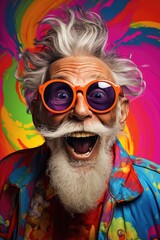 Funny smiling old man colorful portrait. Generative AI