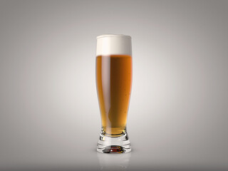 Refreshing glass of lager beer with perfect foam, on a simple background