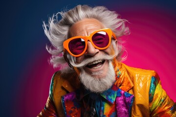 Funny smiling old man colorful portrait. Generative AI