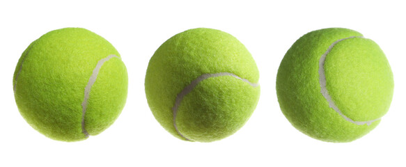 Set new tennis ball in flight isolated on white, clipping path