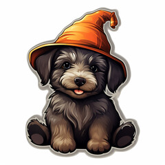 puppy in a halloween hat sticker, AI generation