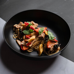 spaghetti spicy pork with holy basil