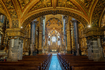 Fototapeta na wymiar 06.22.2023. Porto, Portugal: extremly decorated Igreja de Sao Francisco gold church in Porto Portugal