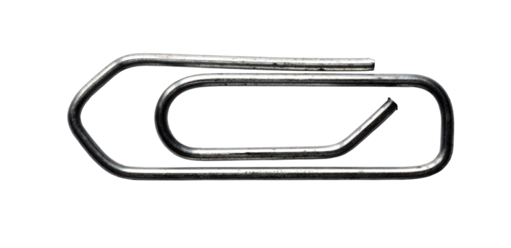 A steel paperclip isolated on the transparent background